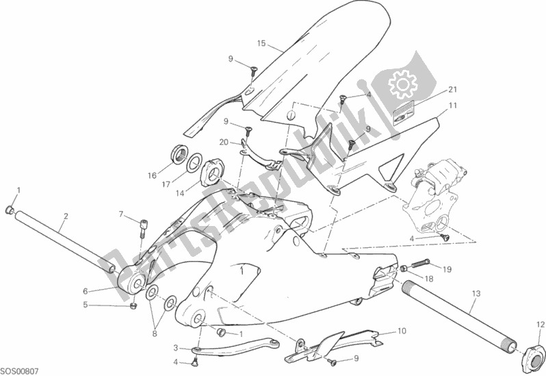 All parts for the Swing Arm of the Ducati Multistrada 1200 Enduro USA 2017